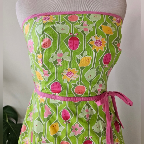Lily Pulitzer Lime Green & Pink Ladybugs Fruit Geometric Print Strapless Dress 4 - Picture 5 of 17